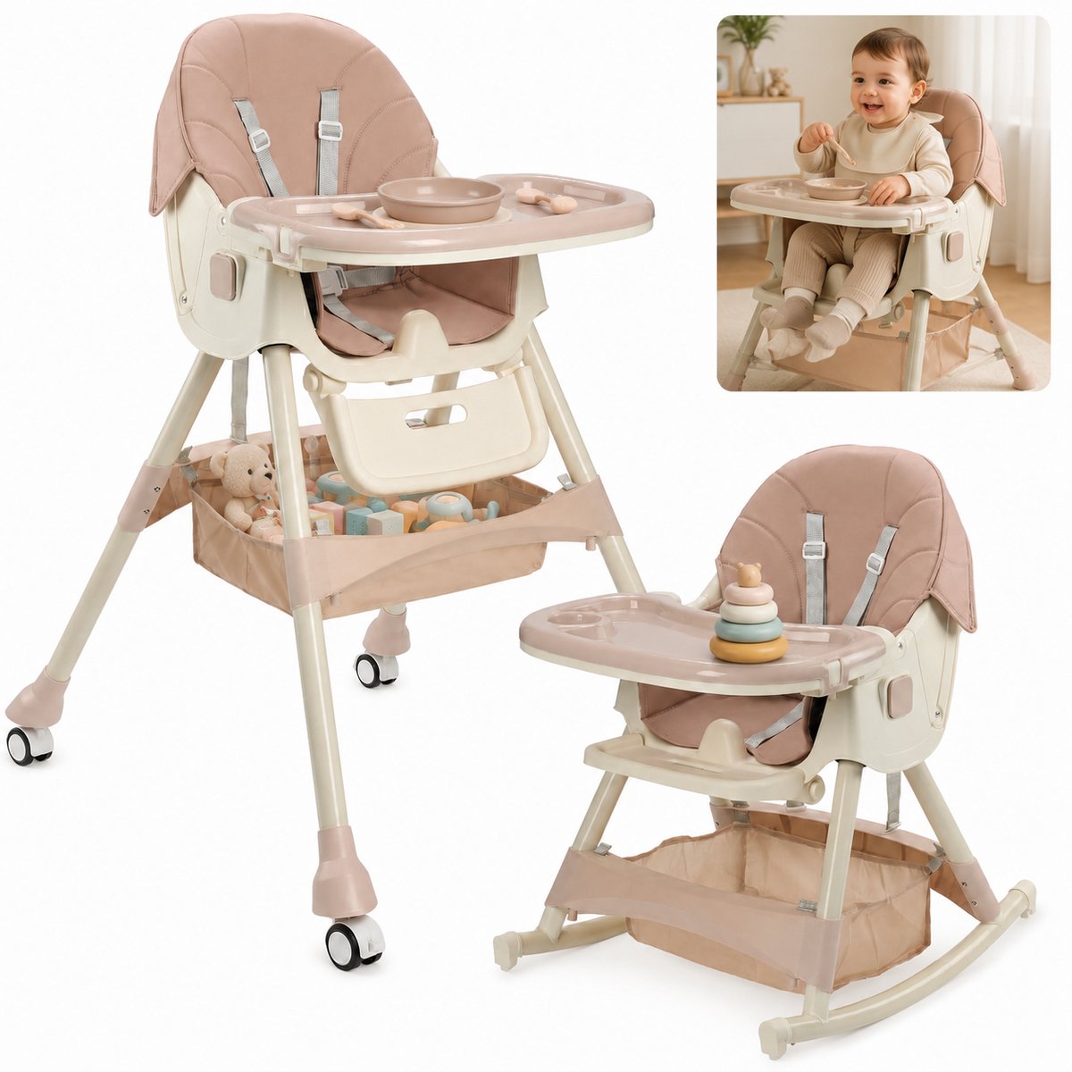 ComfyKidz inklapbare 4-in-1 kinderstoel met schommelfunctie