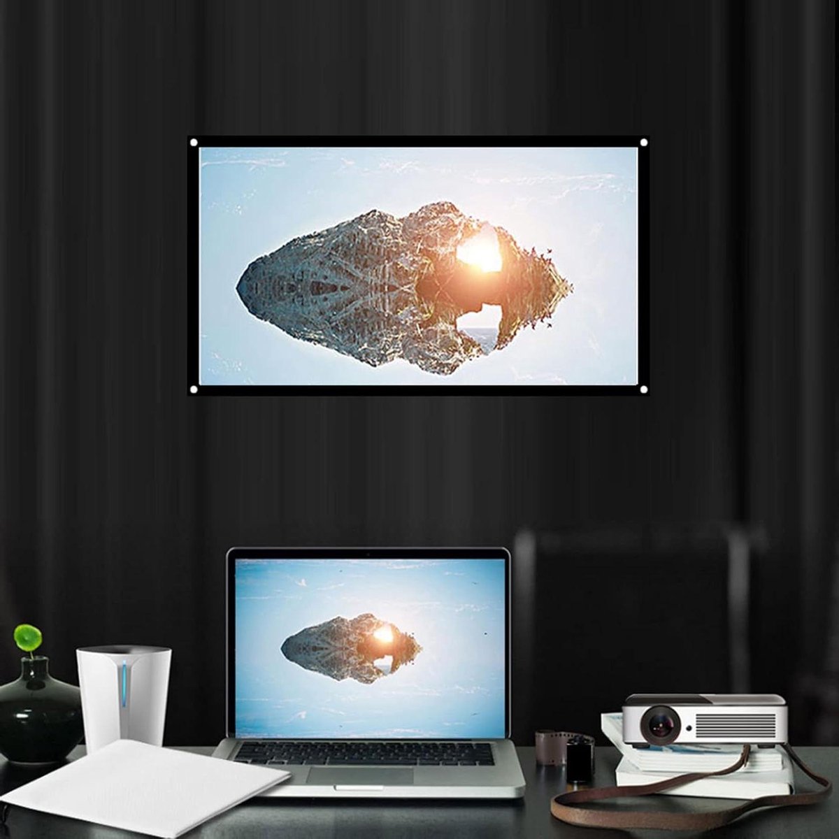 Projectiescherm - Beamerdoek - Filmavond Thuis - Kreukvrij Ontwerp - 16:9 Formaat - Wit