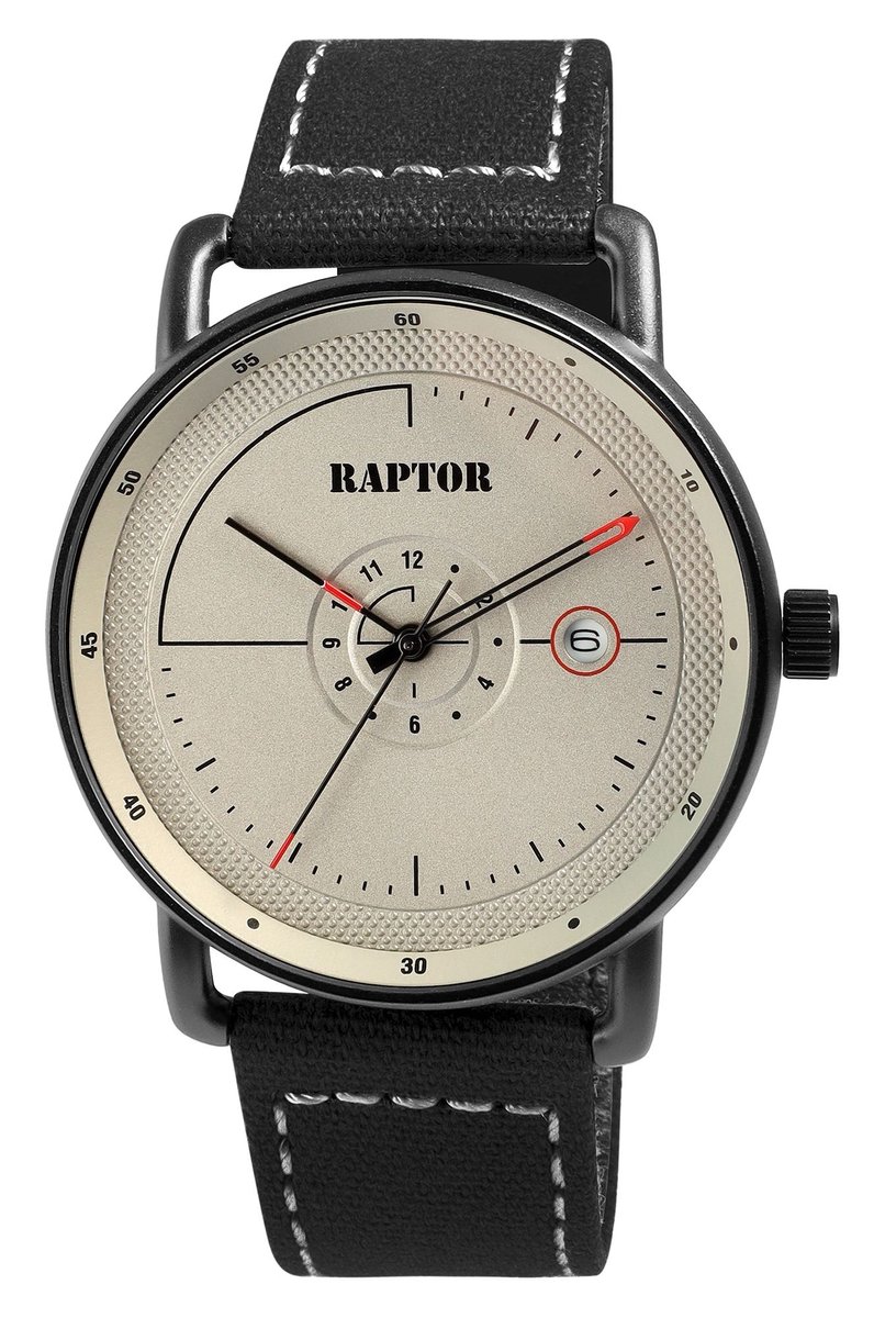 Raptor herenhorloge textiel met textielen horlogeband, datumaanduiding, 5 ATM