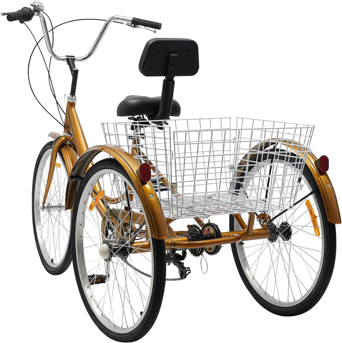 Driewieler voor volwassenen - Driewiel fiets - Comfortabel transport - Extra sterk draagvermogen - 24 inch - Goud