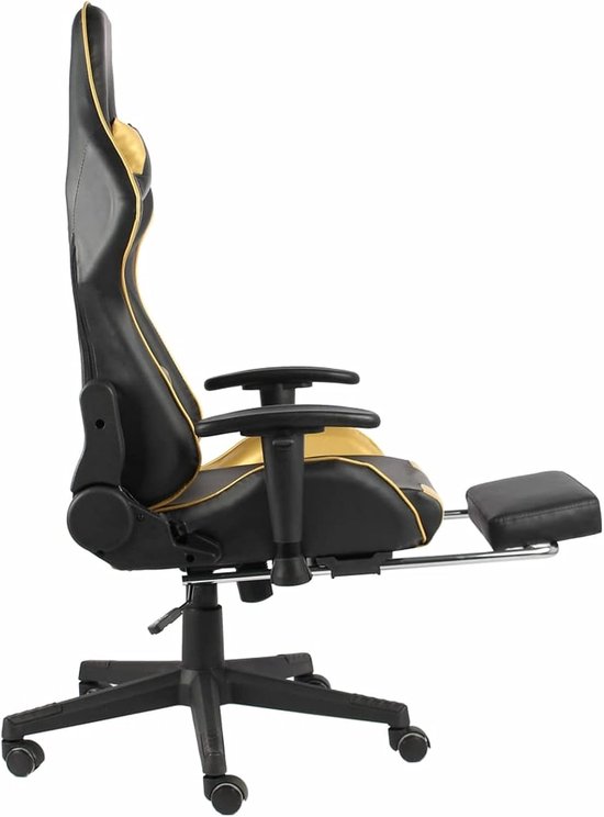 Gaming Stoel - Bureaustoel Racestoel - Comfortabel Zitten - Uittrekbare Voetensteun - 133 cm Hoog - Goud Zwart — afbeelding 3