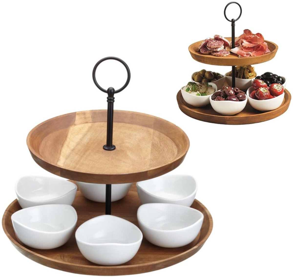 CLGP® Tapasplank met Schaaltjes - Tapasplank -Bruin met wit