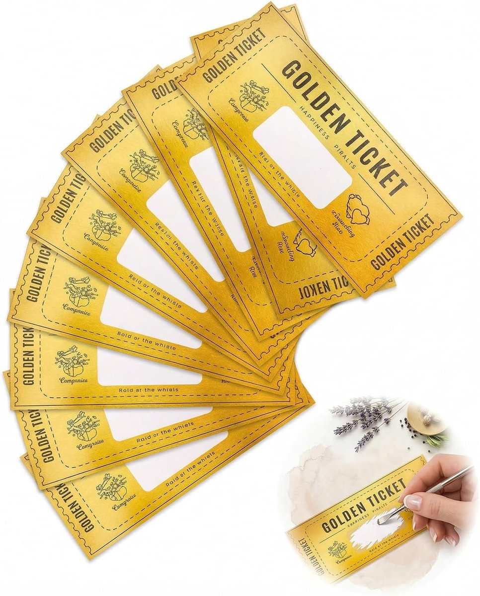 SnelShoppen - 10 Gouden Coupons, Cadeaukaarten met Kraskaarten en Stickers, Persoonlijk Cadeau voor Vriend met Glitteren Envelop