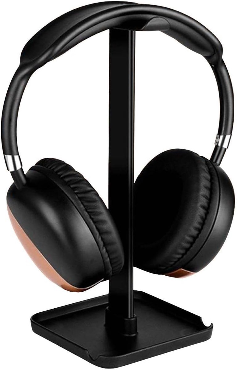 SnelShoppen - Universele Hoofdtelefoonhouder - Headset Stand voor Bureau - Zwart - Inclusief Opbergruimte voor Sleutels/Wallet - Tablet/iPad/Smartphon