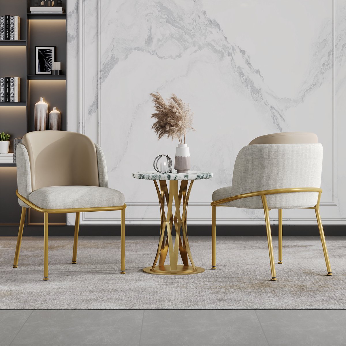 COVREO Eetkamerstoel set van 2 55 x 85 cm - beige kunstleer, metalen onderstel