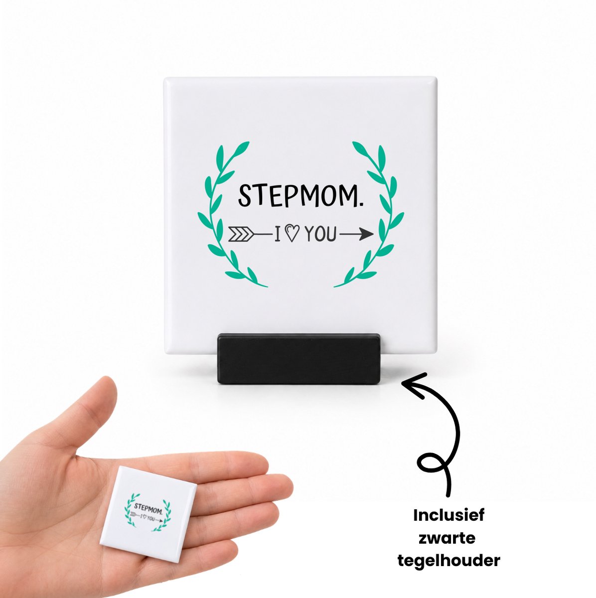 Hacebo stepmom I love you tegeltje met tegelhouder - Mama - de liefste moeder - tegeltjes met tekst - Moeder cadeautjes - moederdag - verjaardag - geschenk - kado - spreuktegels - 4.8x4.8 CM Wit