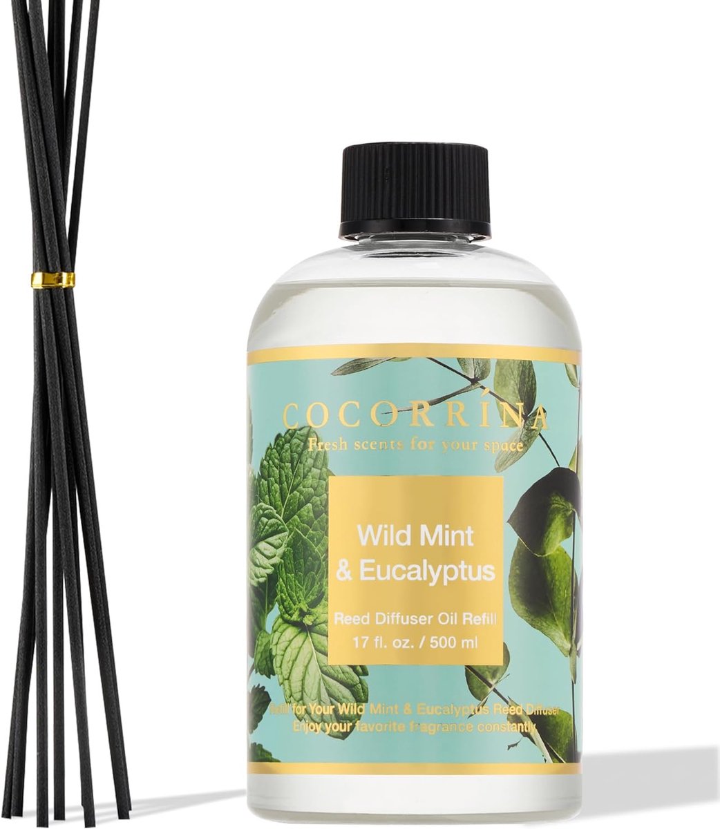SnelShoppen - Reed Diffuser Refill - Wild Mint & Eucalyptus - Geurverspreider - 200ml - Natuurlijke Aroma's - Perfect voor Thuis, Kantoor, en Feesten