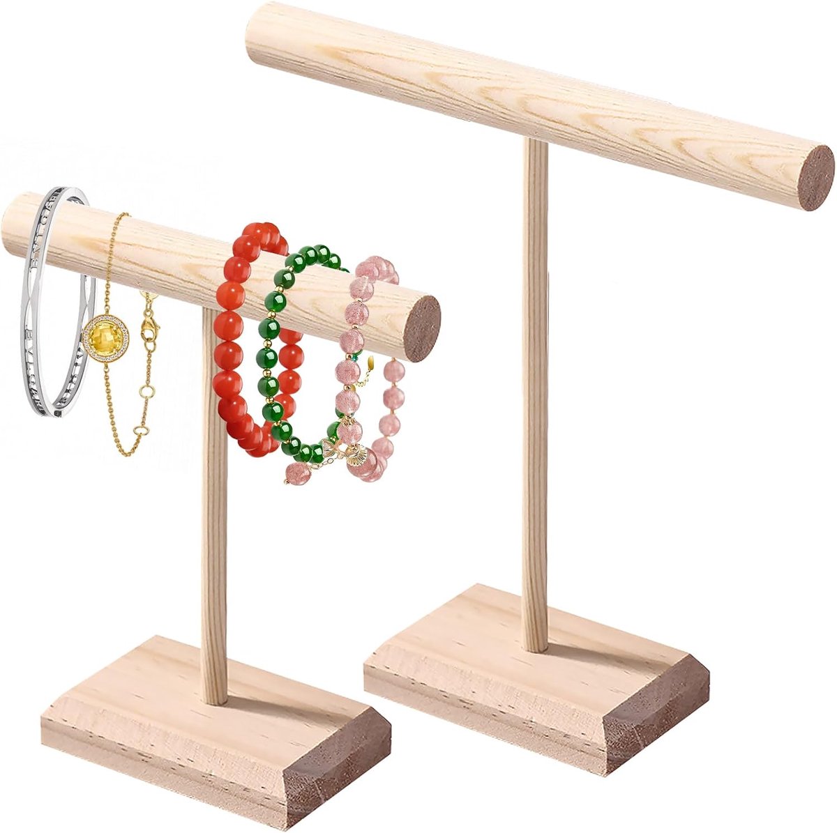 SnelShoppen - 2 x Houten Display Stands voor Sieraden, T-systeem voor Kettingen, Oorbellen, Ringen, Armbanden - Duurzaam en Milieuvriendelijk