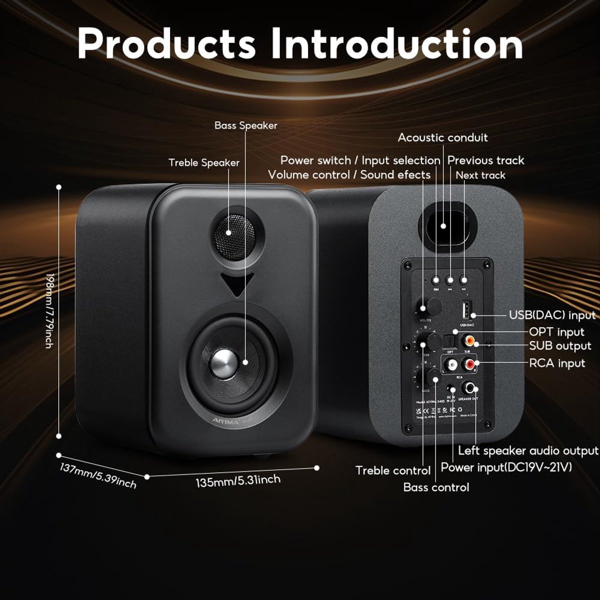 SnelShoppen - 2.1 Actieve Boekenplank Speakers - 80W HiFi Stereo met Bluetooth 5.3, USB, RCA, Sub-Out - Perfect voor PC, Thuisbioscoop en Muziek