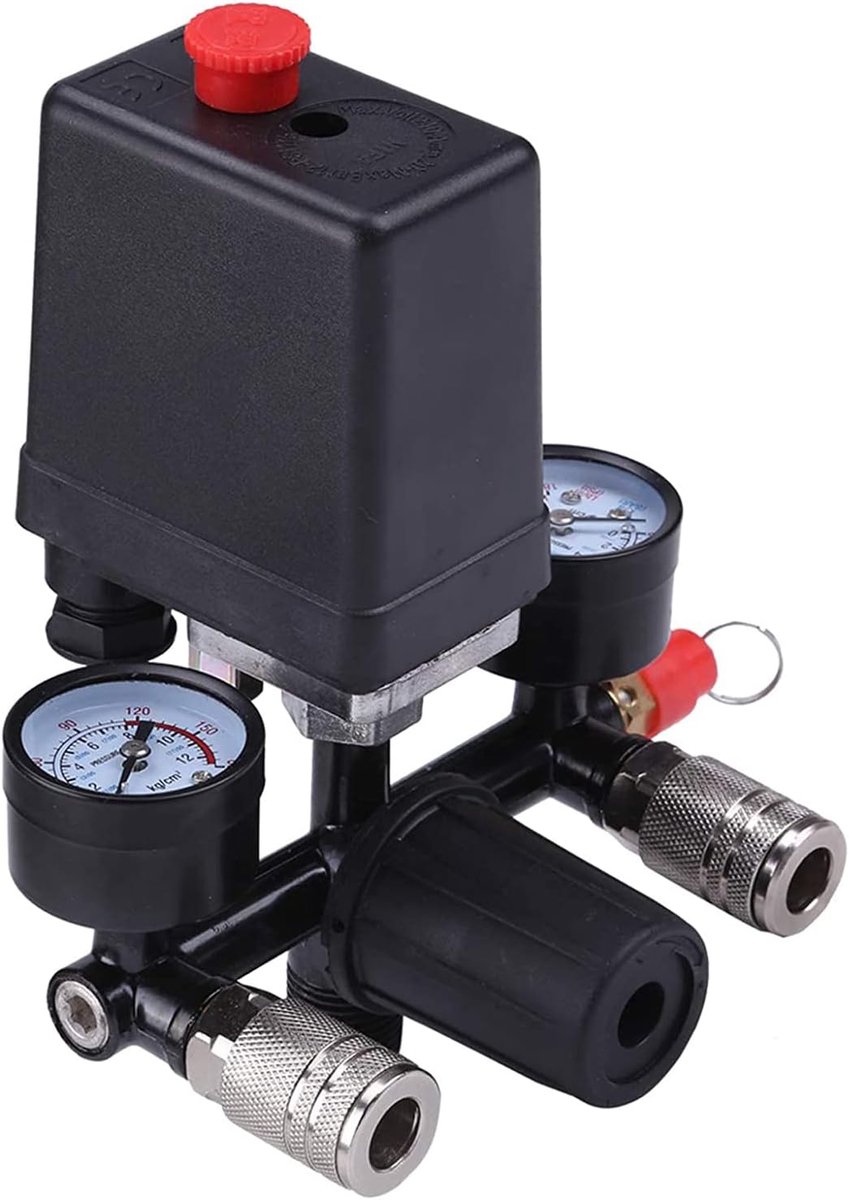 SnelShoppen - Drukregelaar 230 V Compressor Luchtcompressor met Drukswitch, 2 Meetindicatoren, Veiligheidsklep, 1/2 inch Draad