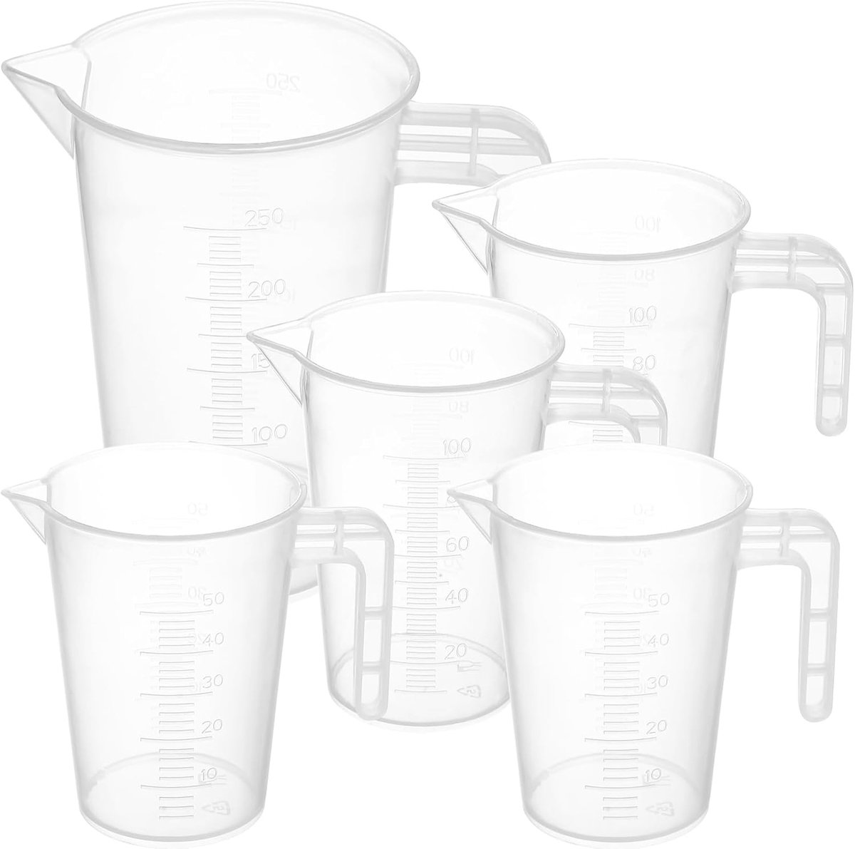 SnelShoppen - 5-delige Maatbeker Set - 50ml, 100ml, 250ml - Precisie Plastic Maatbekers met Schaal & Handvat - Ideaal voor Keuken, Bakken, Laboratoriu
