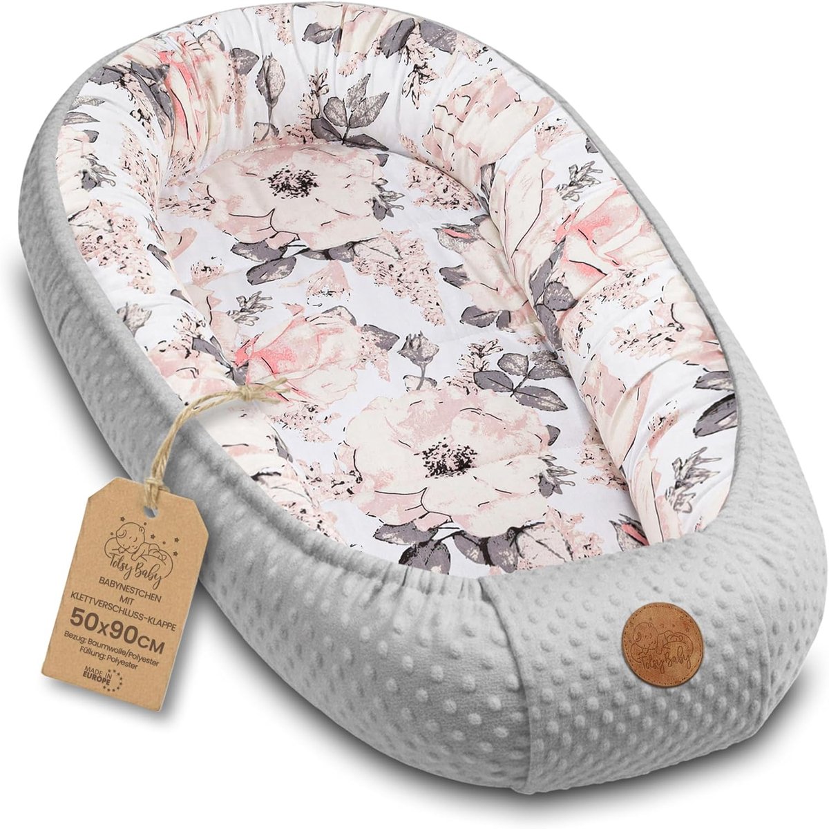 SnelShoppen - Warm Nest Baby 90x50cm - Cuddly Newborn Cocoon voor Winter/Herfst - Minky Materiaal - Wild Rose Grijs - Comfortabel Baby Nest voor Binne
