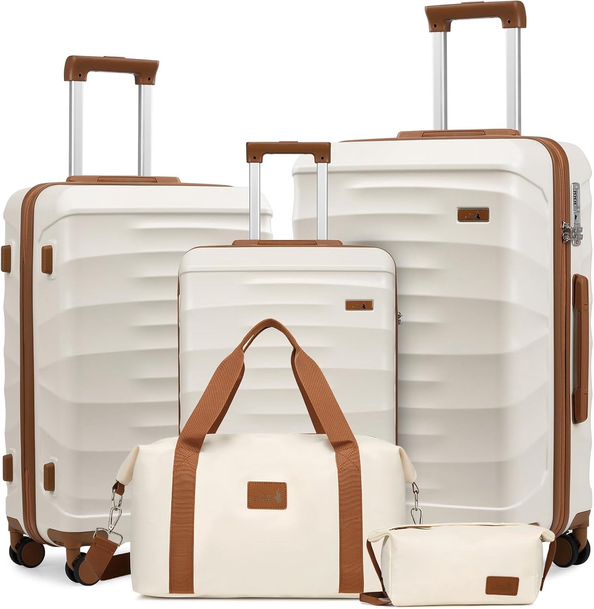 SnelShoppen - 5-delige Koffer Set 20/24/28 inch ABS Reis Koffers met Grote Capaciteit, Trolley Handbagage, 1 Reiszak en 1 Toilettas met TSA Slot en YK