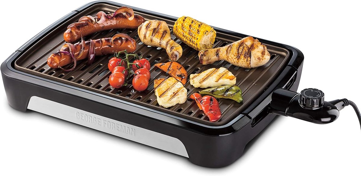 SnelShoppen - Smokeless BBQ Grill - George Foreman Grill zonder Rook, 1606 Watt, 1500 cm² Grilloppervlak, Verstelbare Temperatuur, Vaatwasmachinebeste