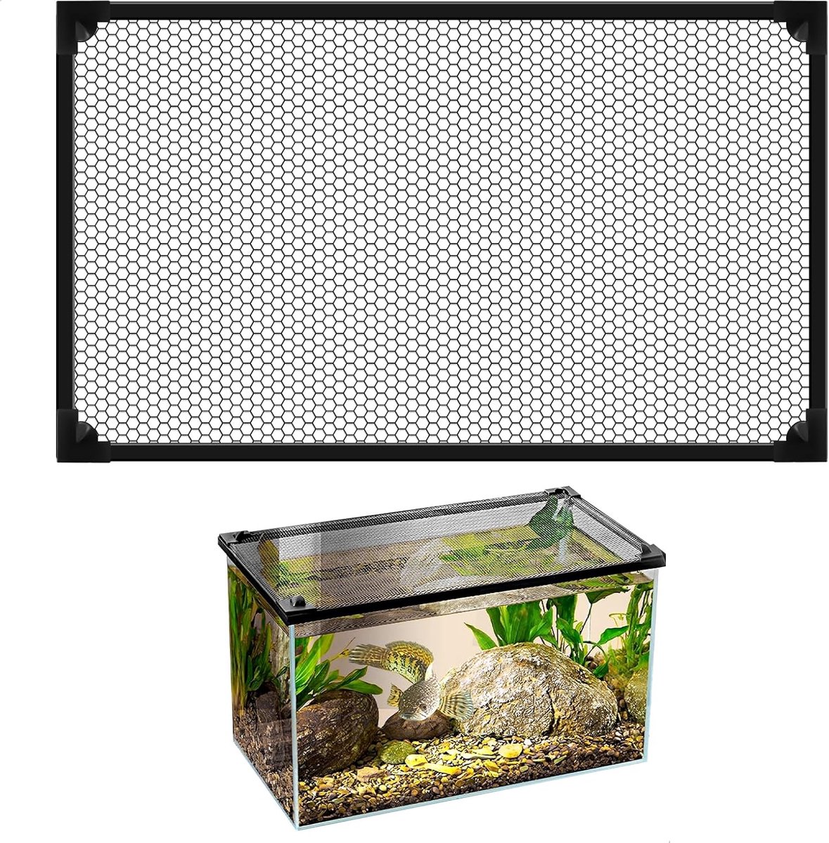 Aquarium Afdekking - Vissen Net - Voorkomt Ontsnapping - Magnetische Montage - 5 mm Mazen - Zwart