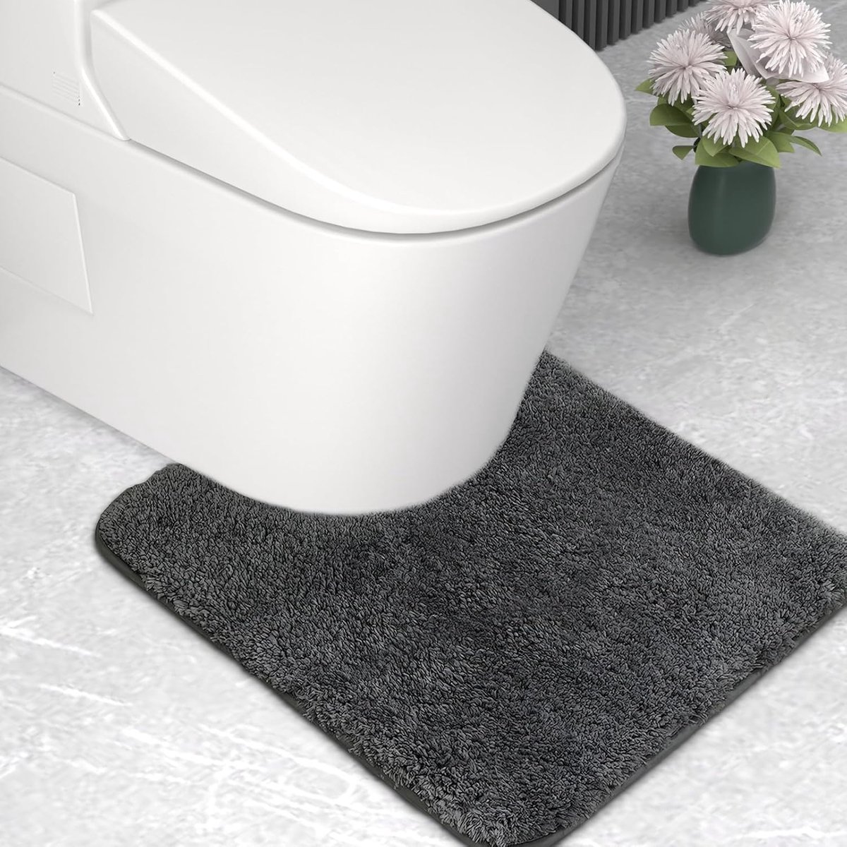 SnelShoppen - Microfiber Badmat 2cm Dikte, Super Absorberend Badkamer Tapijt, U Vorm, Diep Grijs, Luxe Voelt Zacht Onder Voeten, Ideaal Voor Badkamer
