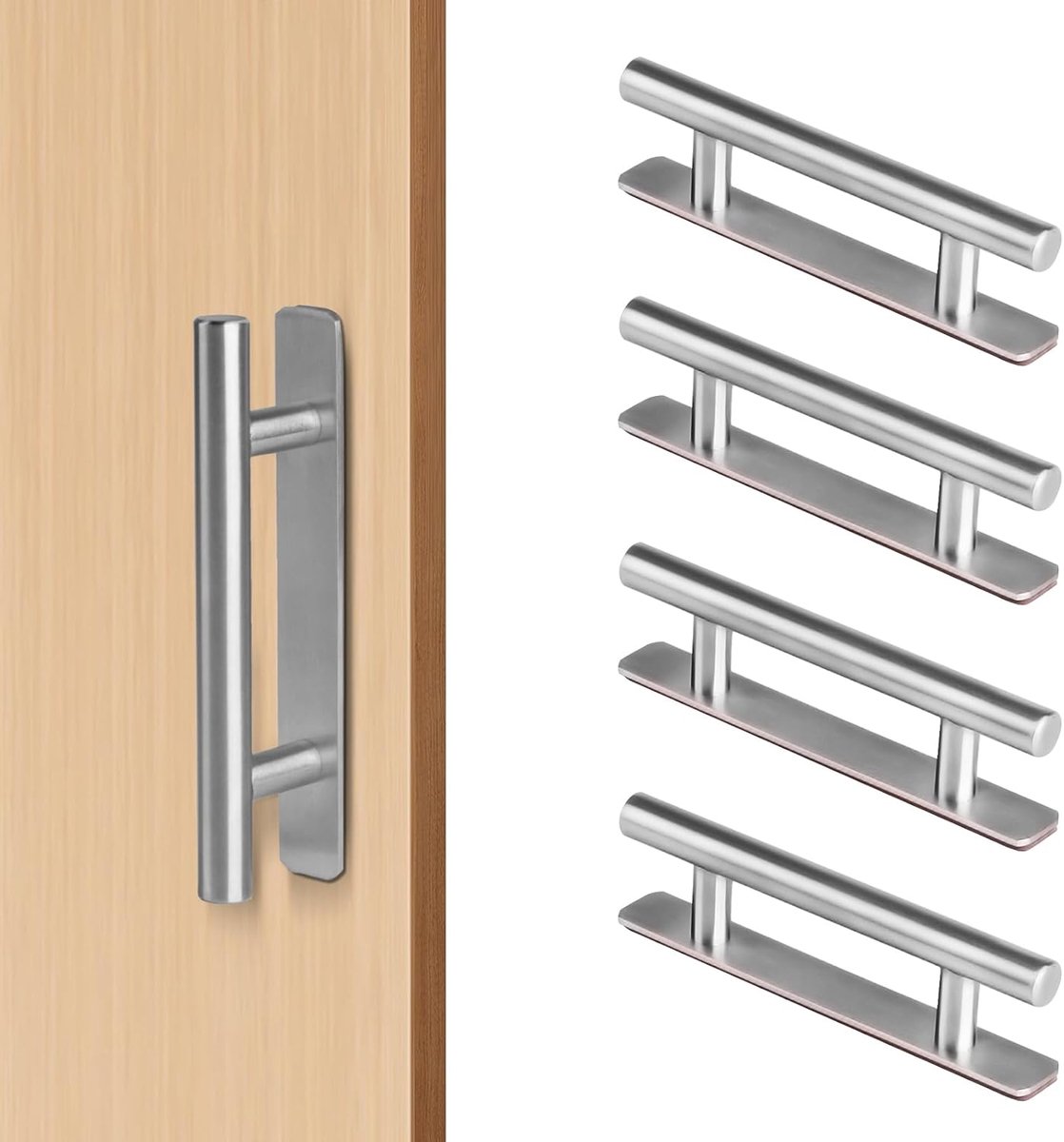 SnelShoppen - Pack van 4 Zelfklevende Deurgrepen, RVS Meubelhandvatten voor Keuken, Kast, Balkon, Geen Boren Nodig, Comfortabele en Duurzame Handgrepe