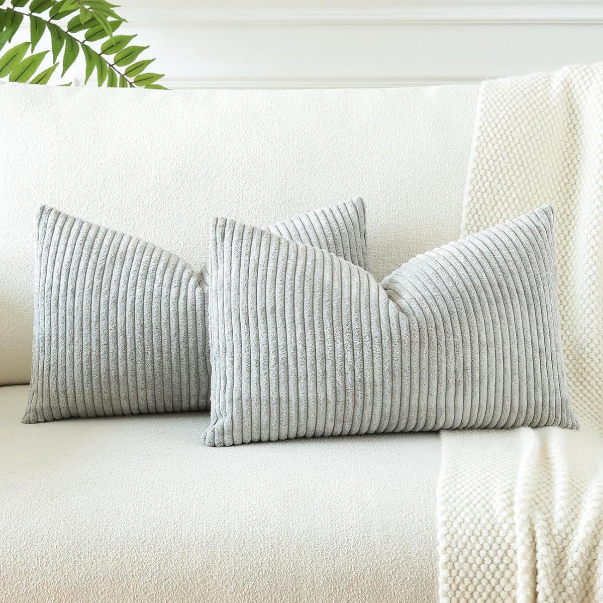 SnelShoppen - JOTOM Kussenhoezen voor Sofa, Decoratieve Kussenhoezen 40x60 cm, Grijs Groen Corduroy, Ideaal voor Woonkamer, Lounge en Feestelijk Gebru