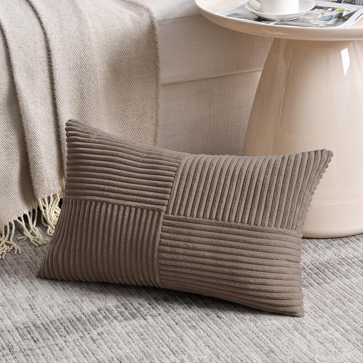 SnelShoppen - Lichtbruine Kussenhoezen 40 x 60 cm Corduroy Velvet Modern Zacht Kruispatroon Decoratieve Kussenhoezen met Verborgen Rits voor Bank Slaa
