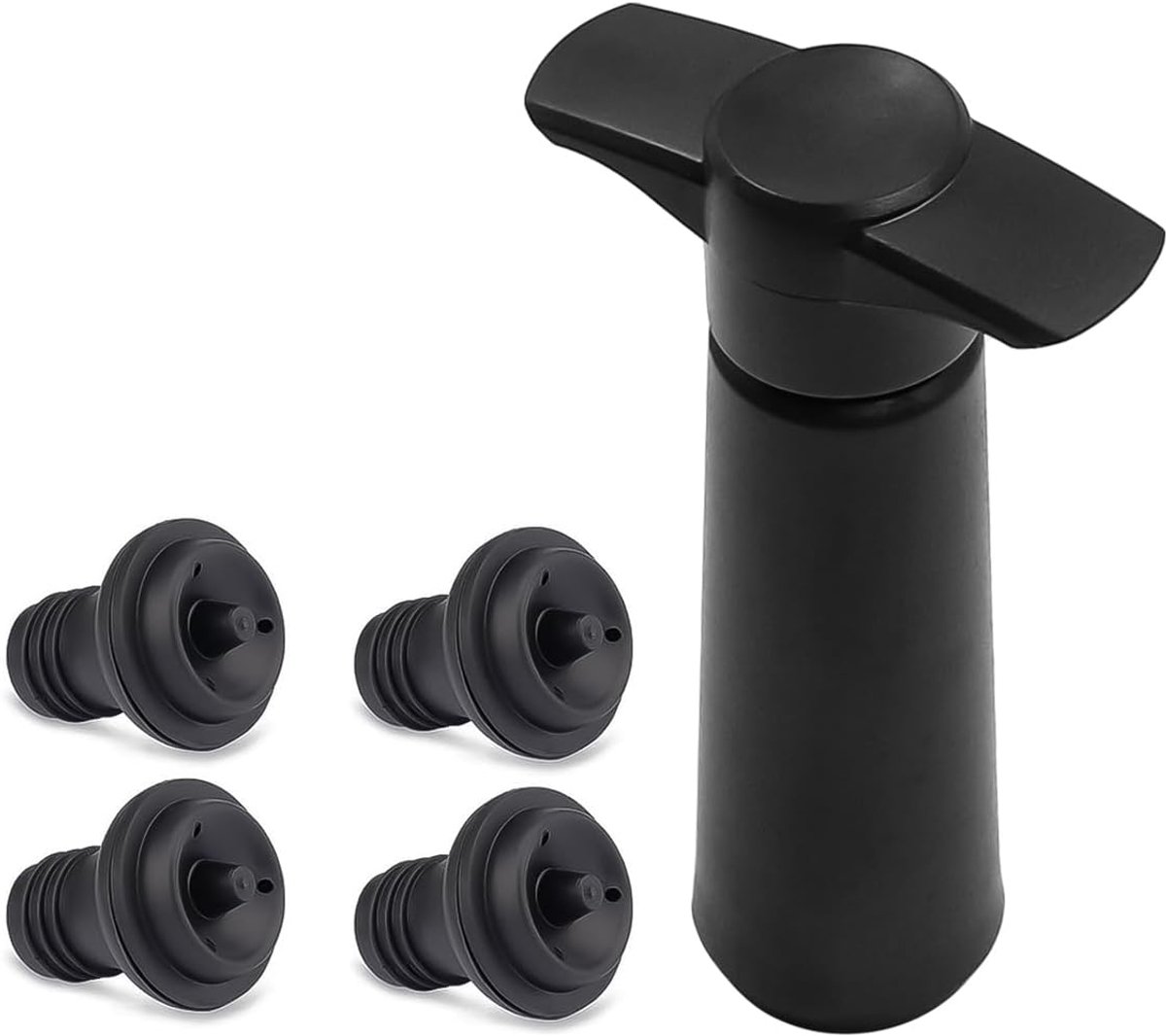 - Wijn Saver met 4 vacuümstoppers - Herbruikbare fles sealer - Zwart - Wijnstoppers - Wijn vacuüm extractor - Houdt wijn vers - Geschikt voor flesafdichting - Compatibel met diverse flessen