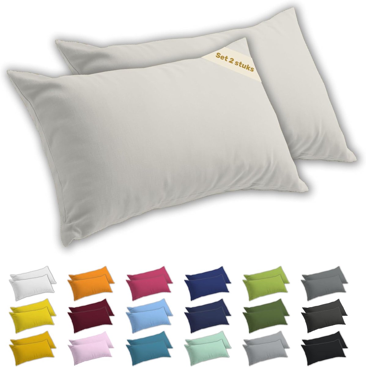 SnelShoppen - Kussenslopen Set van 2 50x70 cm - 100% Zacht Ademend Jersey Katoen - Hypoallergeen - Crème Kleur voor Comfortabel Slapen