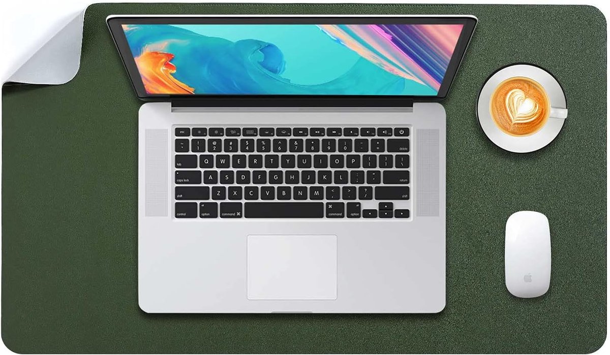 SnelShoppen - Desk Pad Large 60x35cm - Extended Mouse Mat - Duurzaam PU Leder - Waterdicht - Donkergroen/Grijs - Comfortabel Schrijfpad voor Thuis en