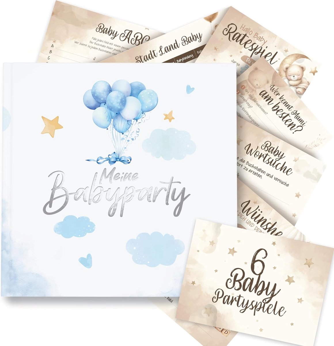 SnelShoppen - Gastenboek Babyshower met 50 In te Vul Kaarten, 6 Grappige Raadspellen, Persoonlijk Fotoboek voor Babyshower, Creatieve Herinneringen vo