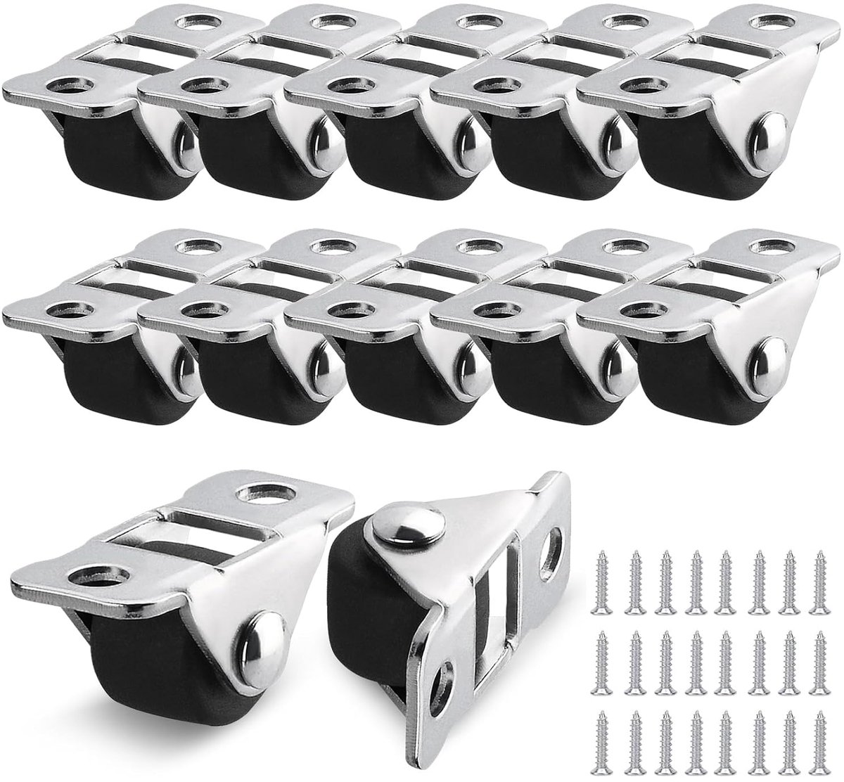 SnelShoppen - 12 Stuks Meubelwielen Klein 1.2cm - Rubber Rolwielen met Stalen Plaat, Geen Krassen & Laag Geluid voor Meubels en Gereedschapskisten (To