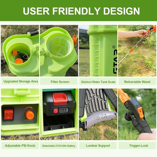 Rugspuit 12L - Drukspuit Batterij - Tuinonderhoud - Compatibel met Makita Accu - 5.5 Bar 12 Liter - Groen van Merkloos	 — afbeelding 4