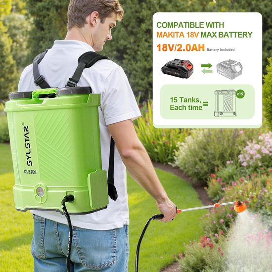 Rugspuit 12L - Drukspuit Batterij - Tuinonderhoud - Compatibel met Makita Accu - 5.5 Bar 12 Liter - Groen van Merkloos	 — afbeelding 5