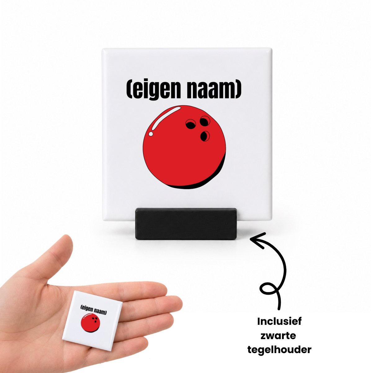 Hacebo bowlingsbal met eigen naam tegeltje met tegelhouder - Bowlen - bowlers - tegeltjes met tekst - iemand die houdt van bowlen - verjaardag - cadeau - kado - spreuktegels - 4.8x4.8 CM Wit