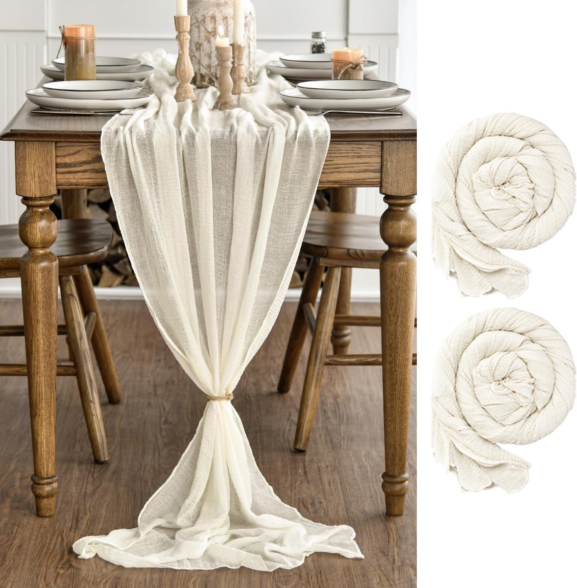 SnelShoppen - Set van 2 Beige Boho Tafelrennen 80 x 300 cm - Hoogwaardige Polyester - Duurzaam en Stylish voor Bruiloften, Keuken, Eetkamer en Feesten