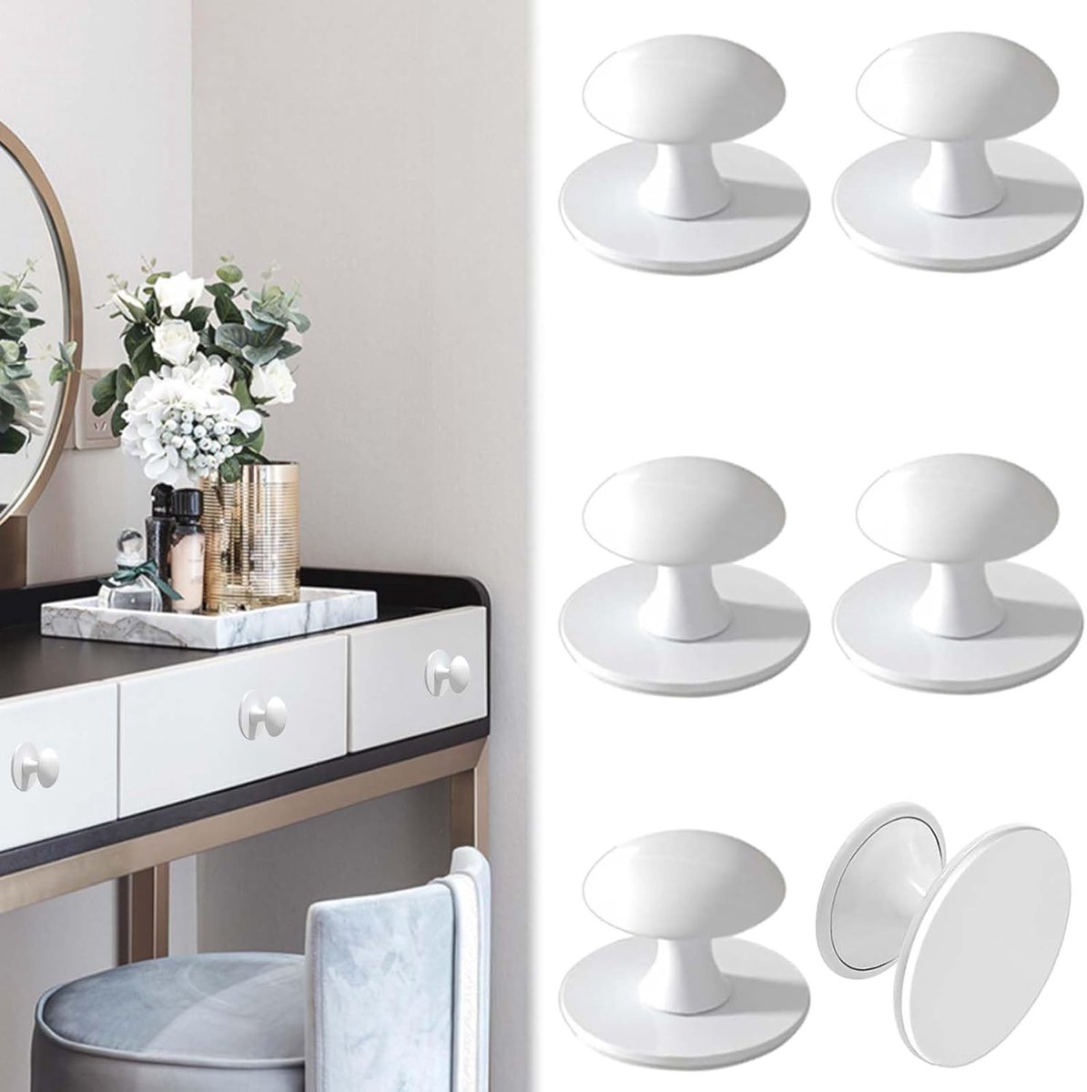 SnelShoppen - Set van 6 witte zelfklevende knoppen zonder perforatie - Ladenhandgrepen - K