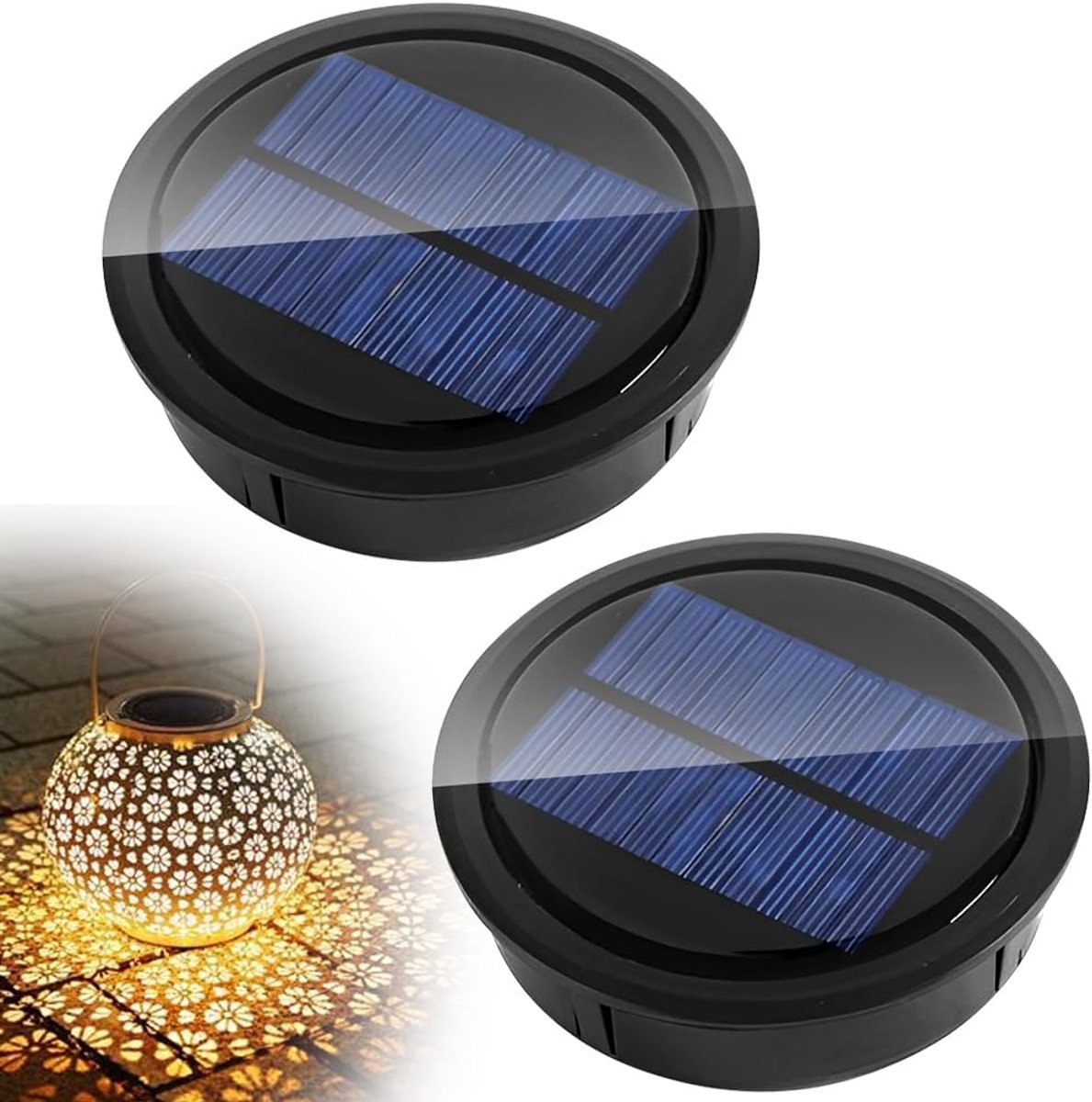 SnelShoppen - 2pcs Solar Lamp Onderdelen, 8cm Vervangende Covers met LED Warm Wit, 600mAh/2V, IP54, Lichtbediening, Vervangend Zonnepaneel voor Tuinve