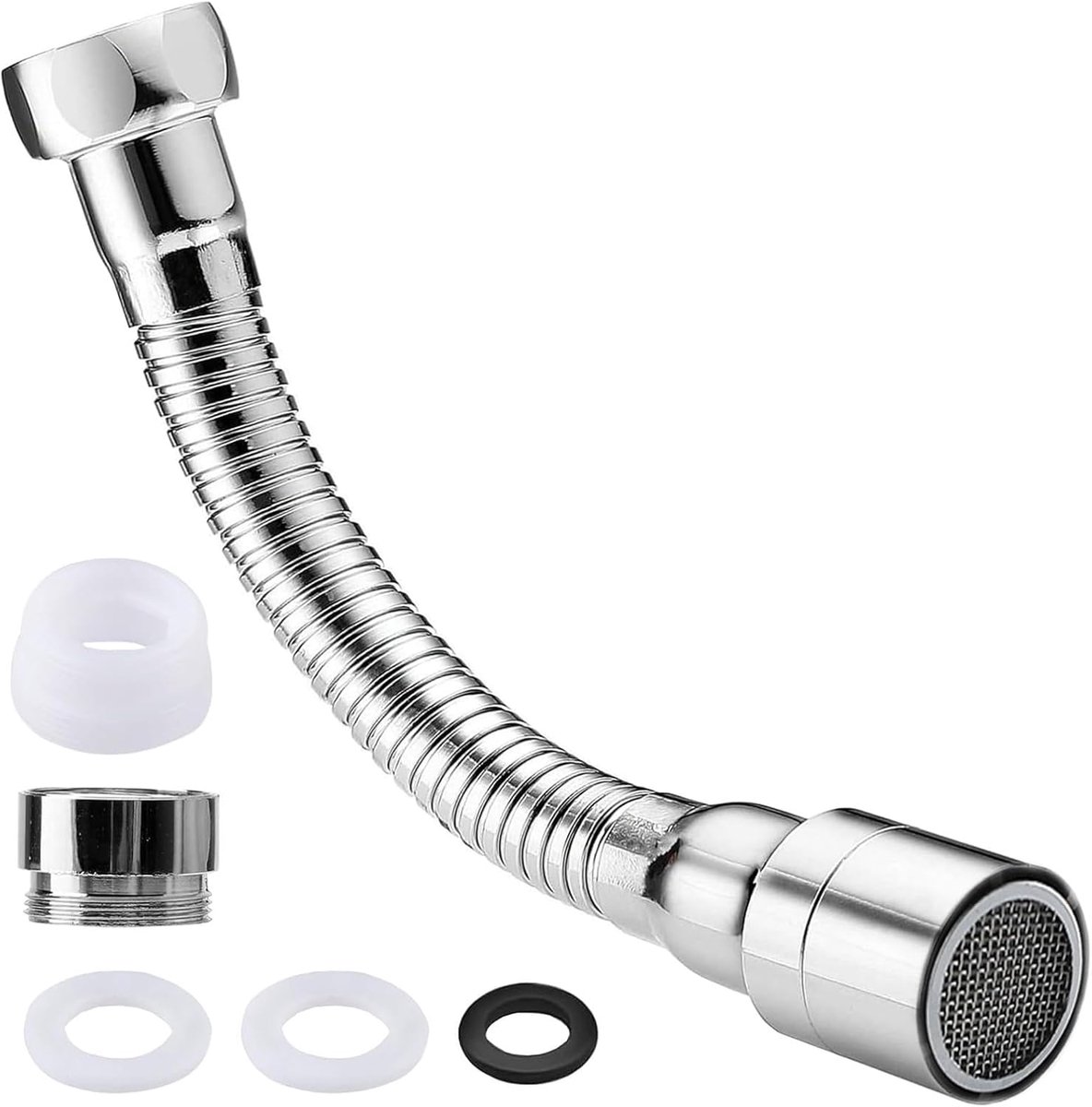 SnelShoppen - 20 cm Flexibele Kraanverlenging Waterbesparende Kraanadapter Draaibaar met 2 Stuks Adapter, Straalregelaar en Sproeikop voor Keuken, Bad