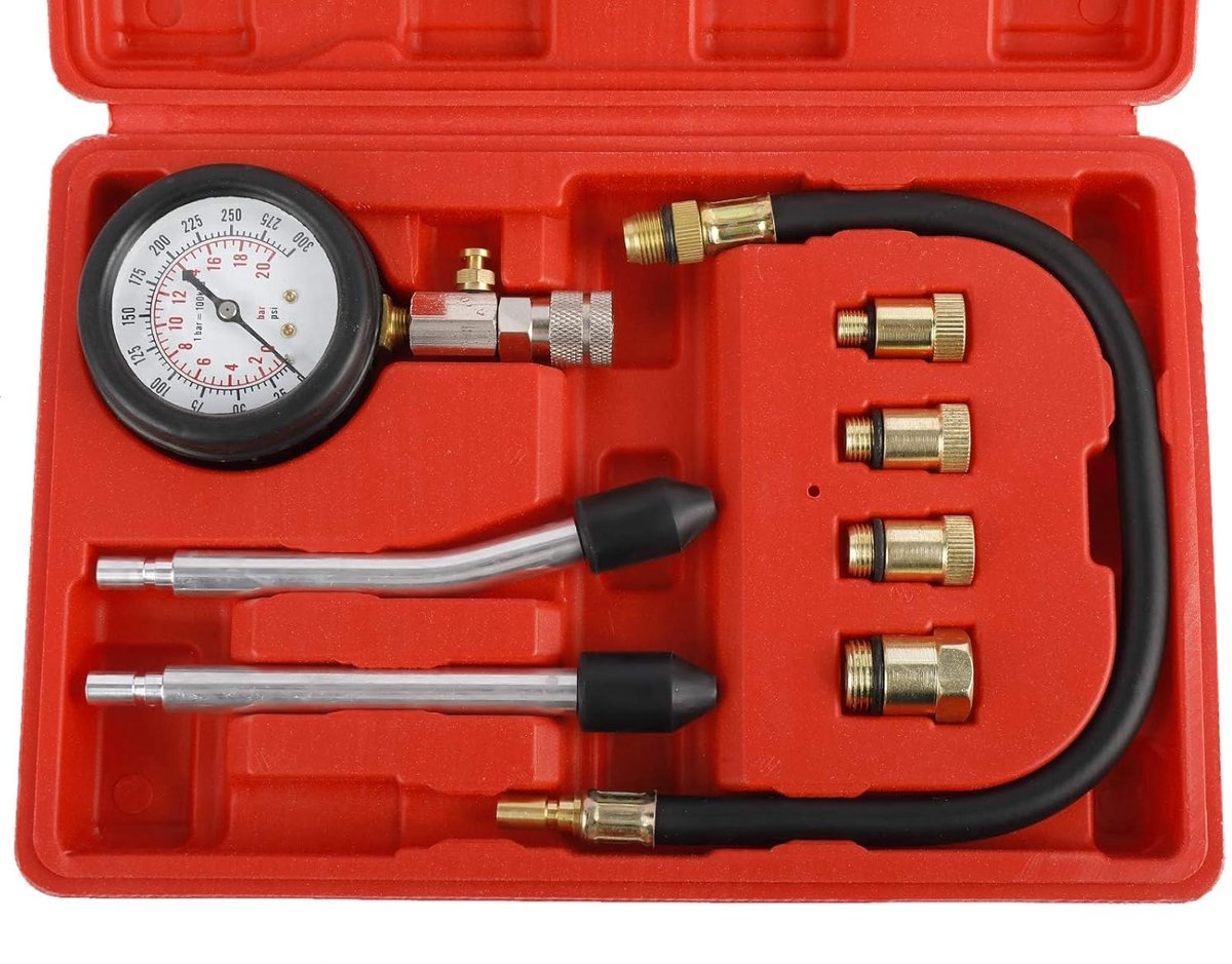 SnelShoppen - Compression Test Set - Compressiemeter Kit voor Auto & Motor - M10 M12 M14 M18 - Tot 300 PSI / 20 Bar - Inclusief Adapters