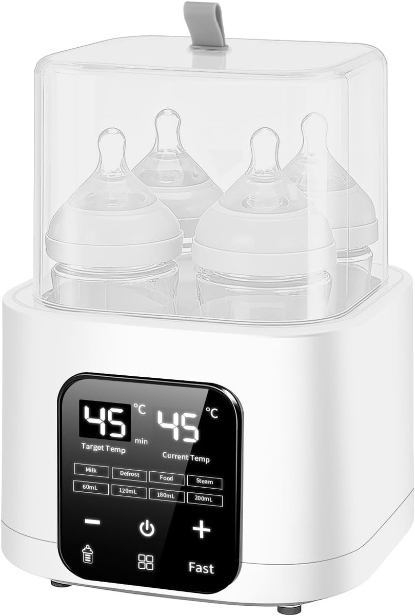 SnelShoppen - 6-in-1 Babyfles Verwarmer met Stoomsterilisator, LCD Touchscreen, Afstandsbediening, 48 Uur Warmhoudfunctie voor 4 Flessen, BPA Vrij, Id