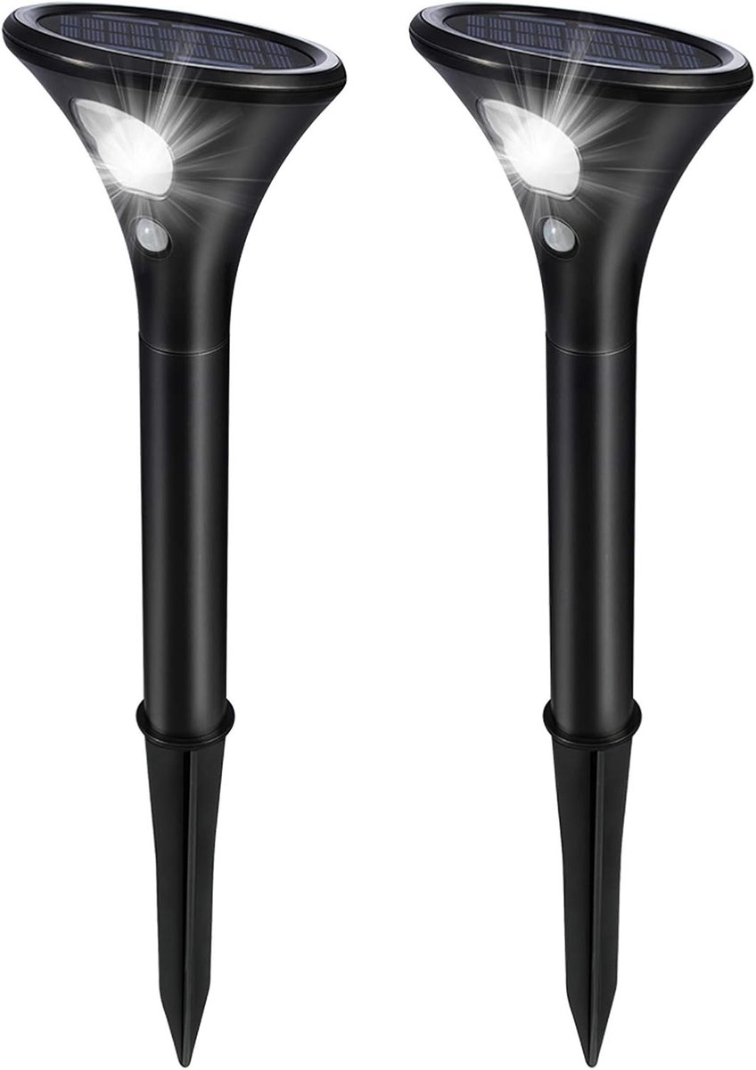 SnelShoppen - Solar Tuinverlichting 2 Stuks met Bewegingssensor IP65 Waterdicht - Oplaadbare LED Buitenlampen voor Tuin, Patio, Camping - 2 Modi Verli