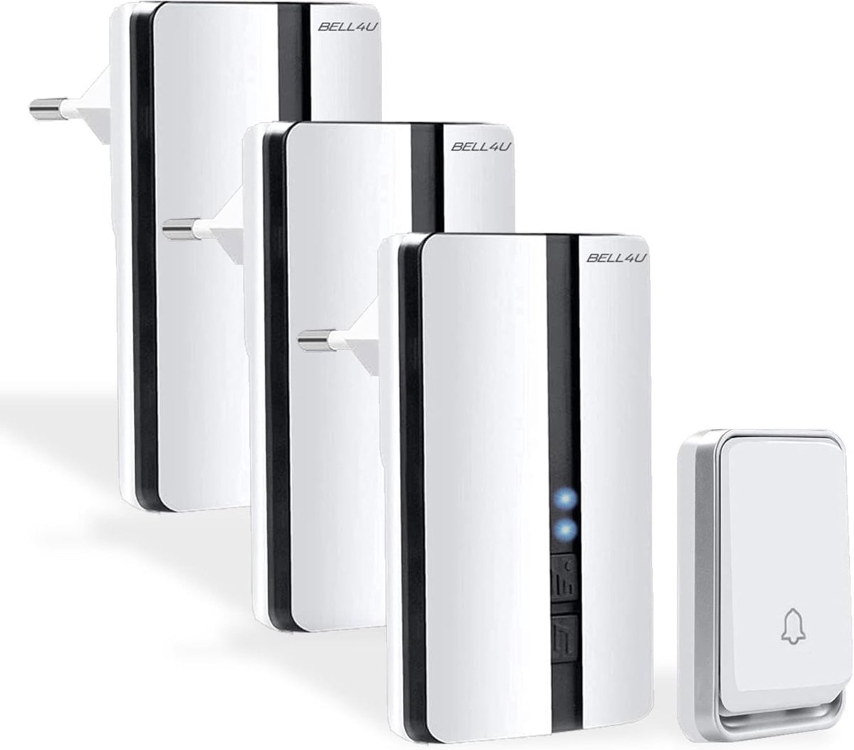 SnelShoppen - Wireless deurbel set met 3 ontvangers, batterijloos, IP55, 52 ringtones, 4 volume niveaus, LED indicatie, eenvoudig te installeren, 200