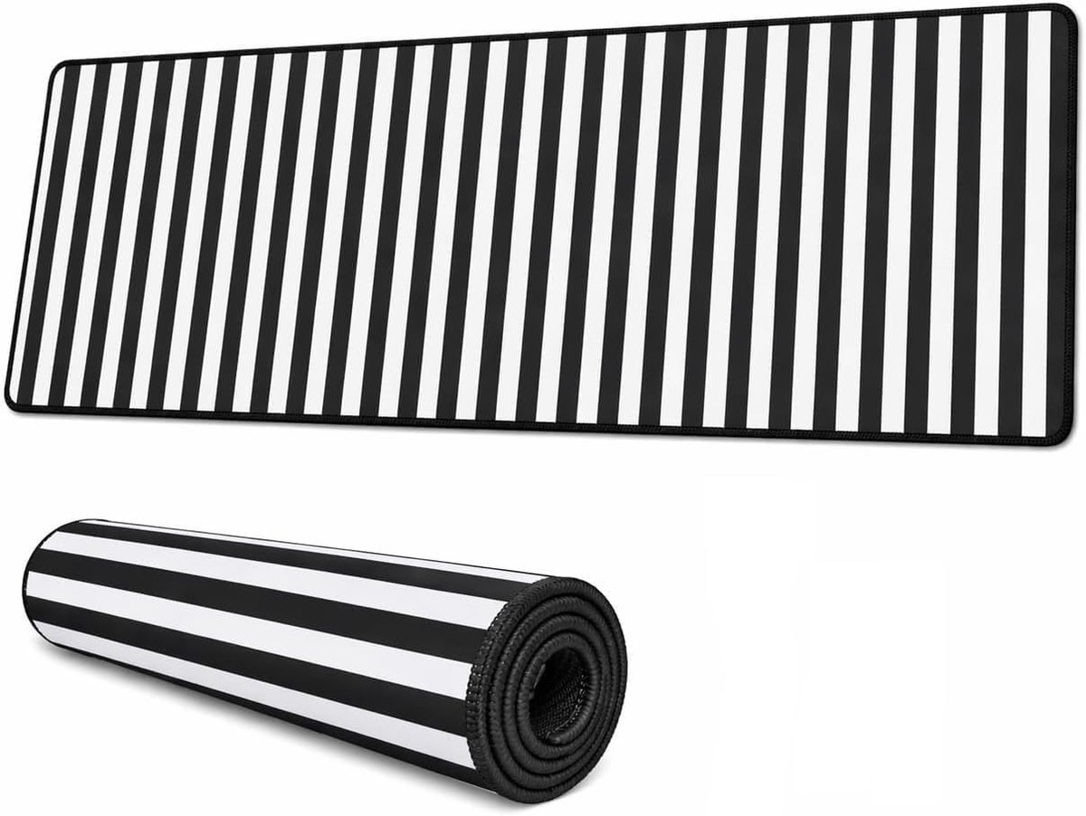 SnelShoppen - Zartrosa Gestreepte XXL Muismat 800x300x3mm - Antislip Bureauonderlegger voor Gaming en Kantoor - Zachte Bureaumat met Oprolbaar Ontwerp