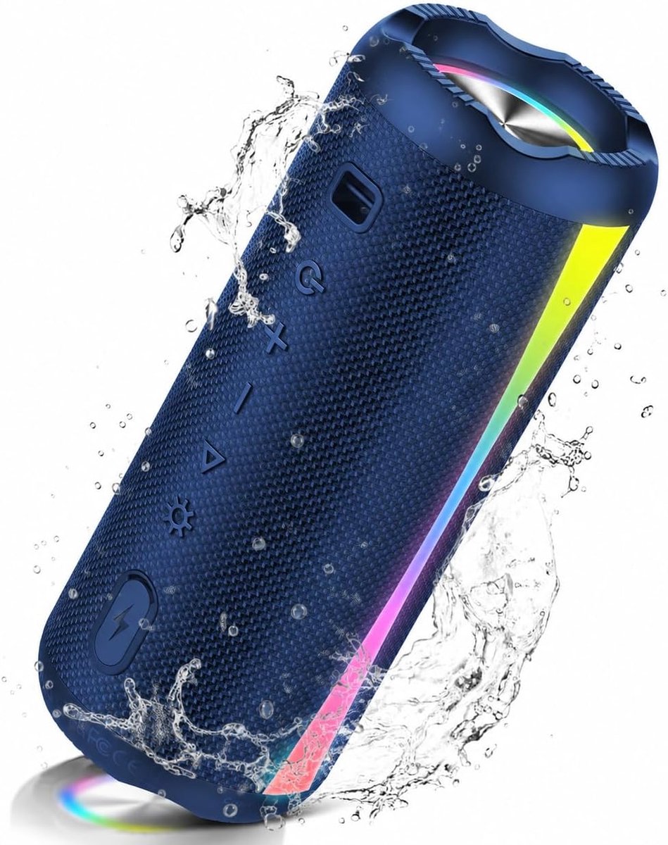 SnelShoppen - Bluetooth Speaker met RGB Verlichting, Draadloze Music Box met Bluetooth 5.4, IP7 Waterdichte Portable Speaker, 20 Uur Accuduur, Handsfr