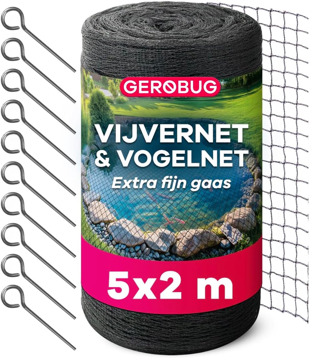 SnelShoppen - Pond net 5 x 2 m, UV-bestendig en weerbestendig heron net, fijnmazig vogelbeschermingsnet, bladvangnet voor vijver, kippenren, fruitbome