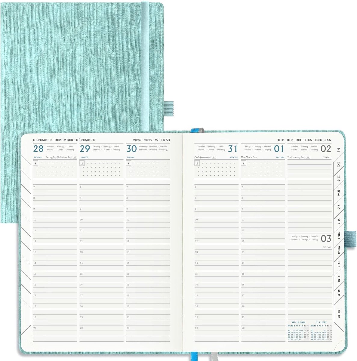 SnelShoppen - Agenda 2026 2027 A5 Weekly Planner - 18 Maanden - School Agenda - PU Lederen Kaft - Verticaal - Lichtblauw - Perfect voor School en Werk