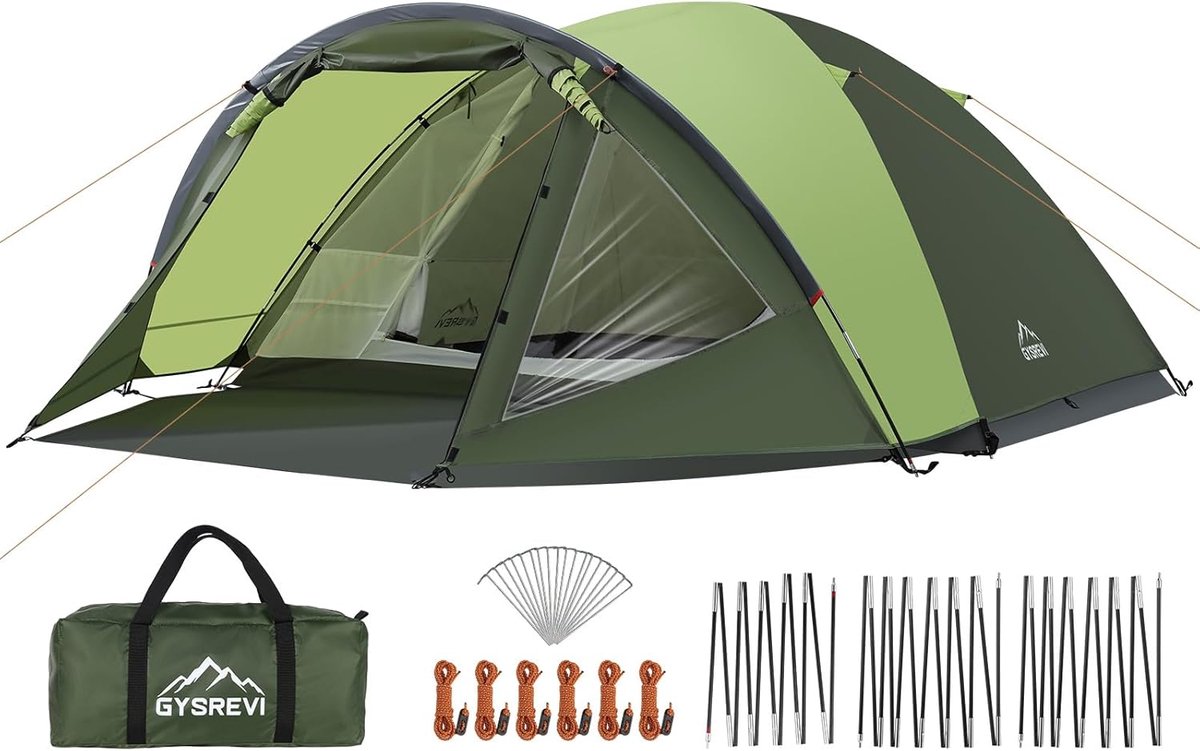 SnelShoppen - Dome Tent voor 3-4 Personen met Voorruimte, Lichtgewicht Familie Tent, Waterdicht Camping Tent voor Buiten, Hiking, Backpacking, Groene