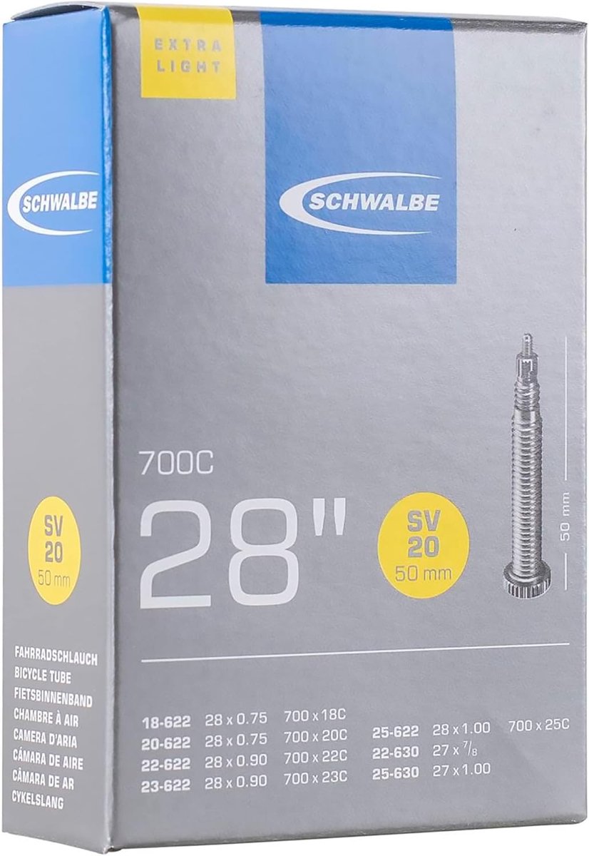 Fietsbinnenband Extra Light 18/25-622/630 met 50 mm Sclaverantventiel - 28 inch