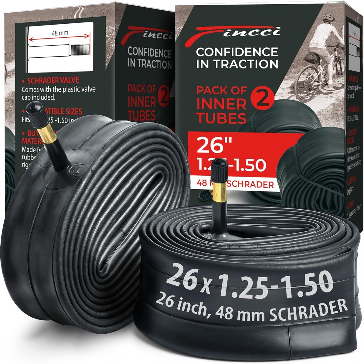 SnelShoppen - Fietskamer 26 x 1.25/1.50 inch - 2 Stuks - 48mm Ventiel - Hoogwaardige Butyl Binnenband voor Mountainbike en Hybride Fiets
