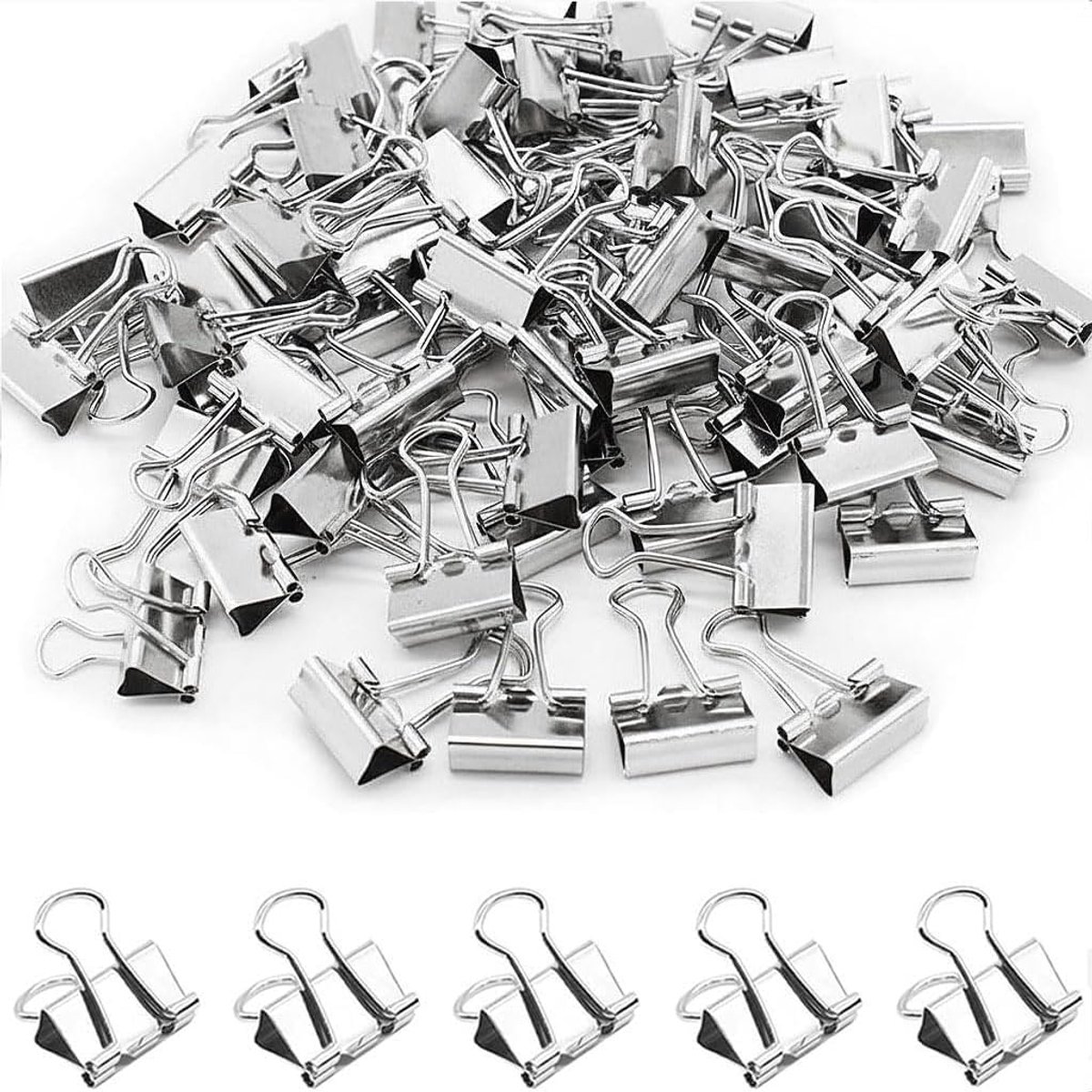 SnelShoppen - 19 mm Zilveren Vouwklemmen, 50 Stuks, Metalen Paperclips, Multifunctionele Klemmen voor School, Kantoor, Briefpapier en Documenten