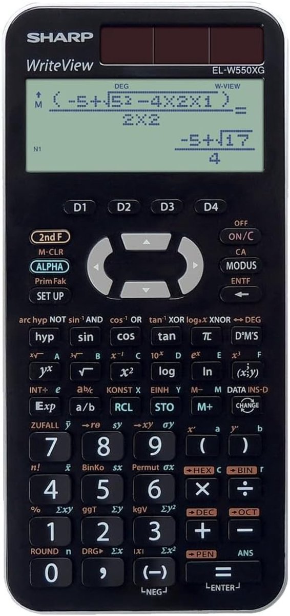 SnelShoppen - Wetenschappelijke Rekenmachine - Sharp EL-W550XG - Dotmatrix Display - 16-cijferig - Statistiek & Trigonometry - Zwart - Geschikt voor S