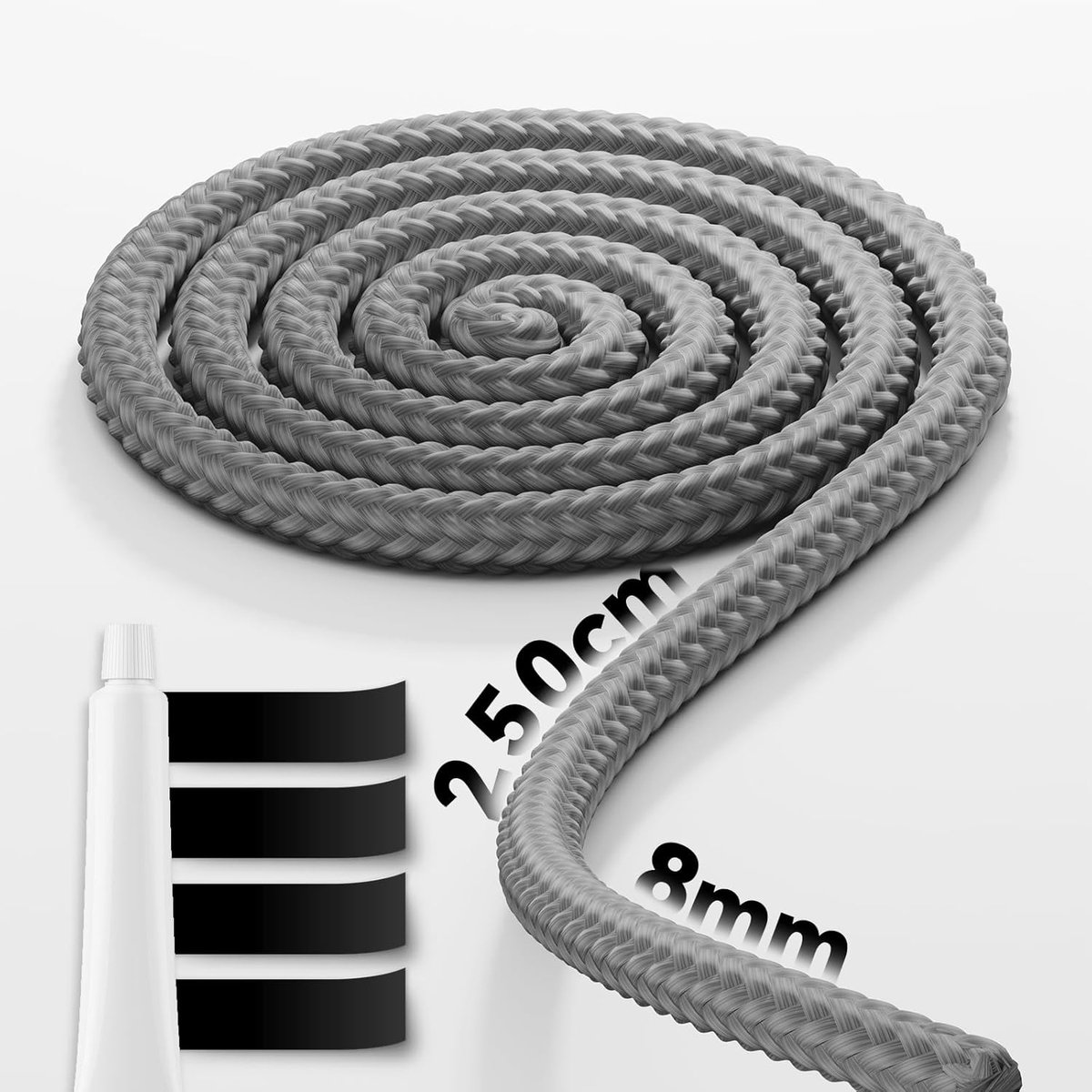 SnelShoppen - Oven Seal 2.5 m incl. Lijm, 8 mm Rookkanaal Reparatieset, Kachelpijpafdichting, Vuurvaste Glasvezelkoord, Hoogwaardige Deurafdichting