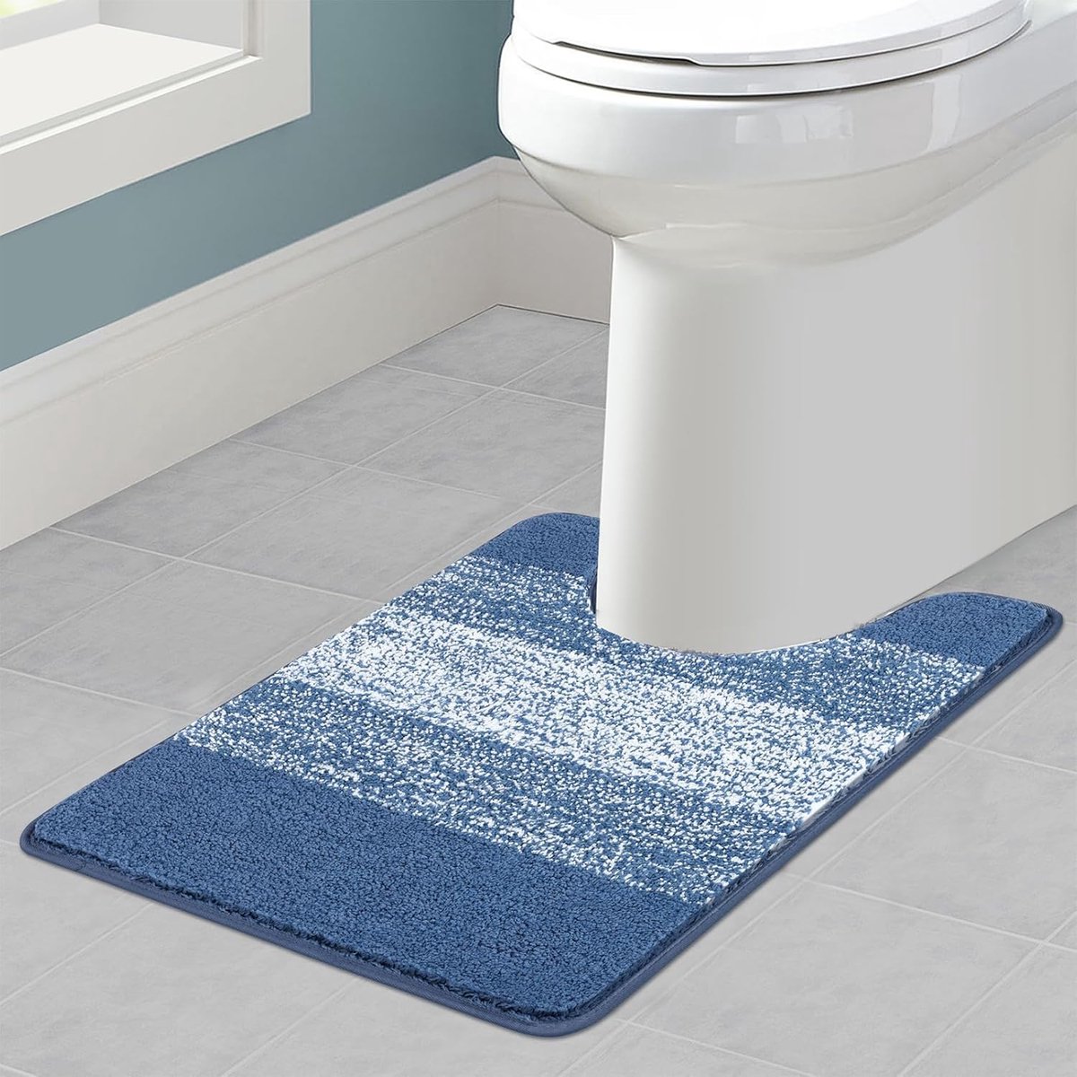SnelShoppen - U-vormige Toiletmat 50x60 cm, Ultra-Zachte Antislip Pedestal Badkamer Tapijt, Absorberend en Wasbaar, Blauw voor Luxe Comfort